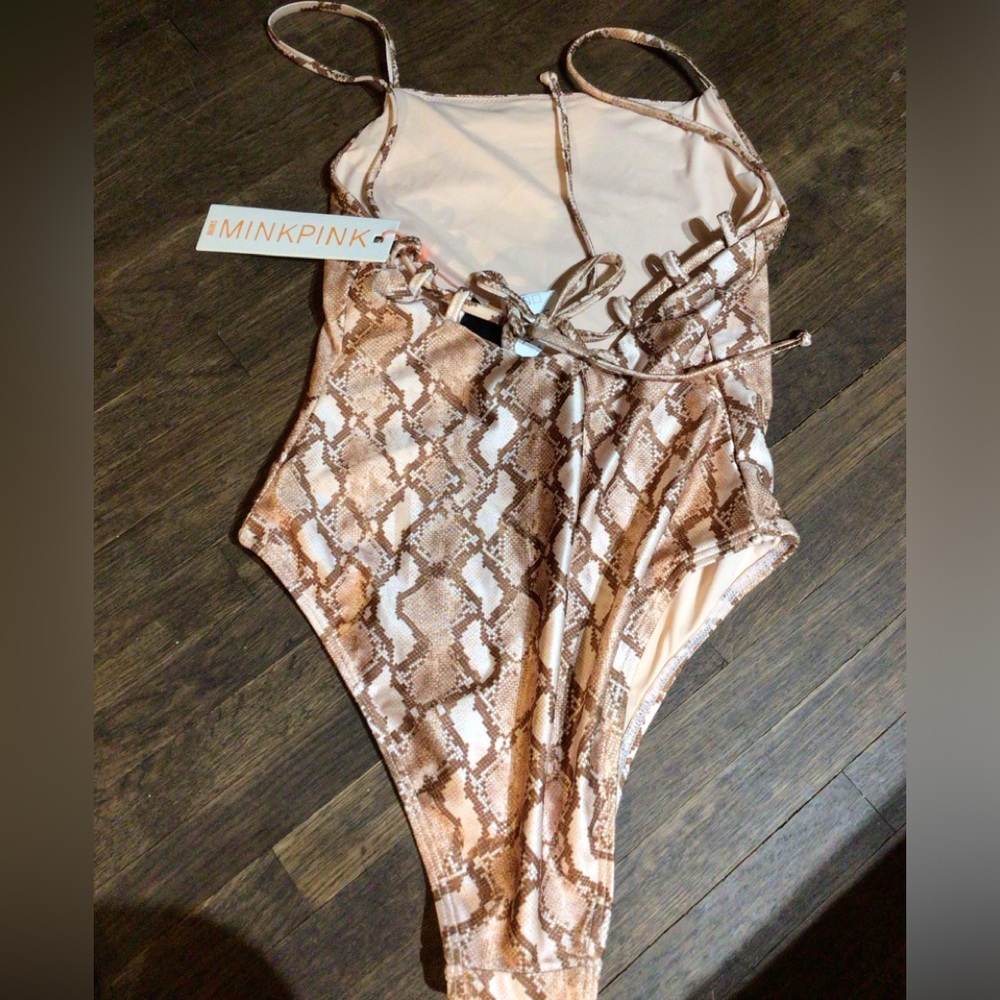 NEW! MINKPINK One-Piece Swimsuit - Neutral Snake Print
